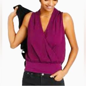 Banana Republic Matte Jersey Media Wrap Top. Burgundy Blouse.